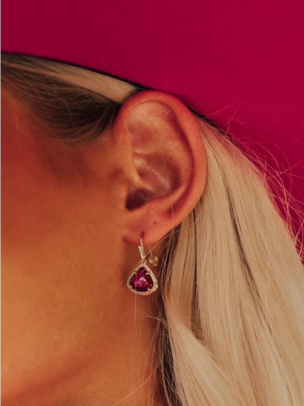 Kendra Scott Gold Teardrop Reversible Earrings with Wine & Diamond Stone